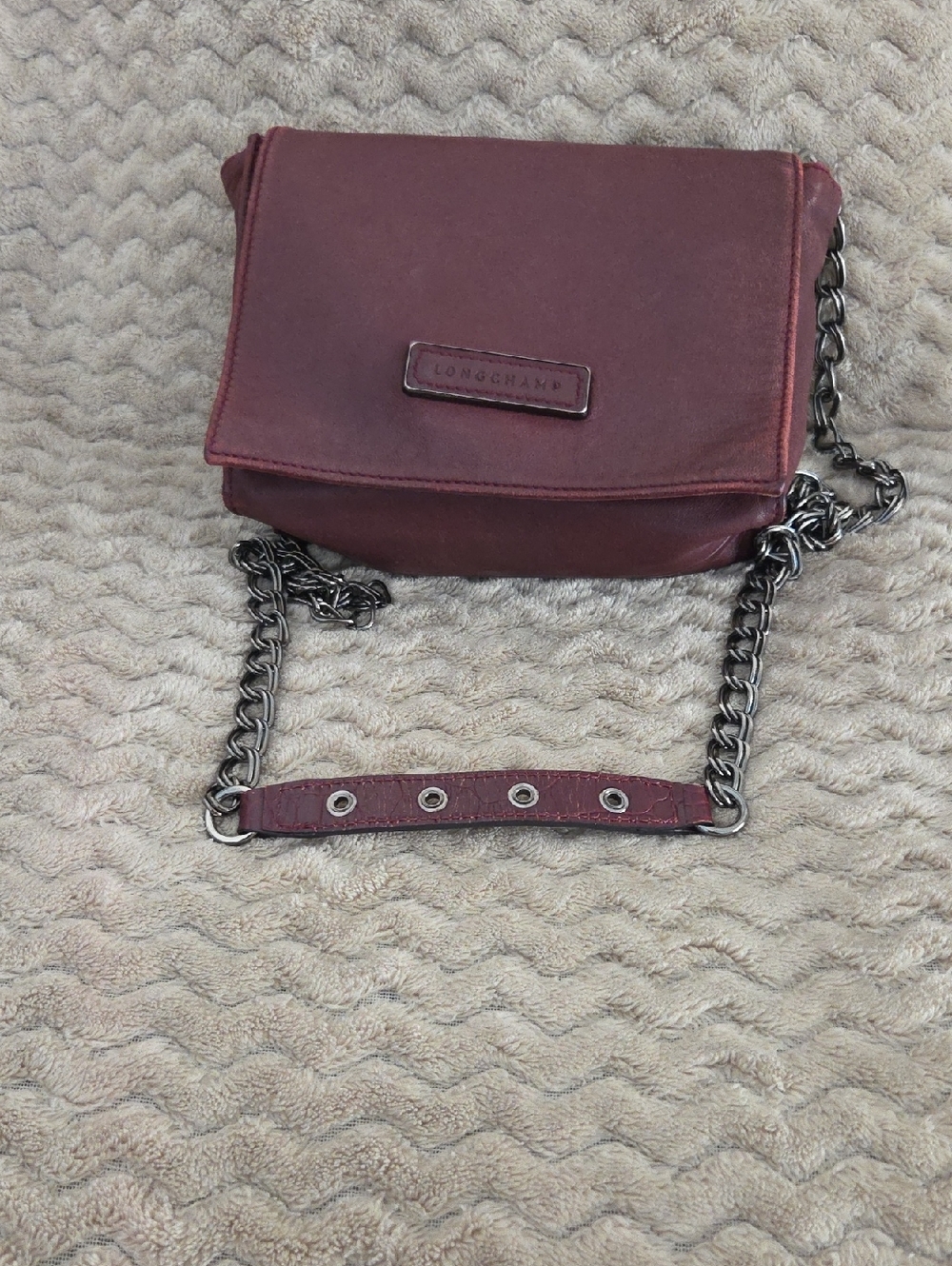 Kate Moss x Longchamp Burgundy Leather Chain Strap Crossbody - Picture 8 of 10